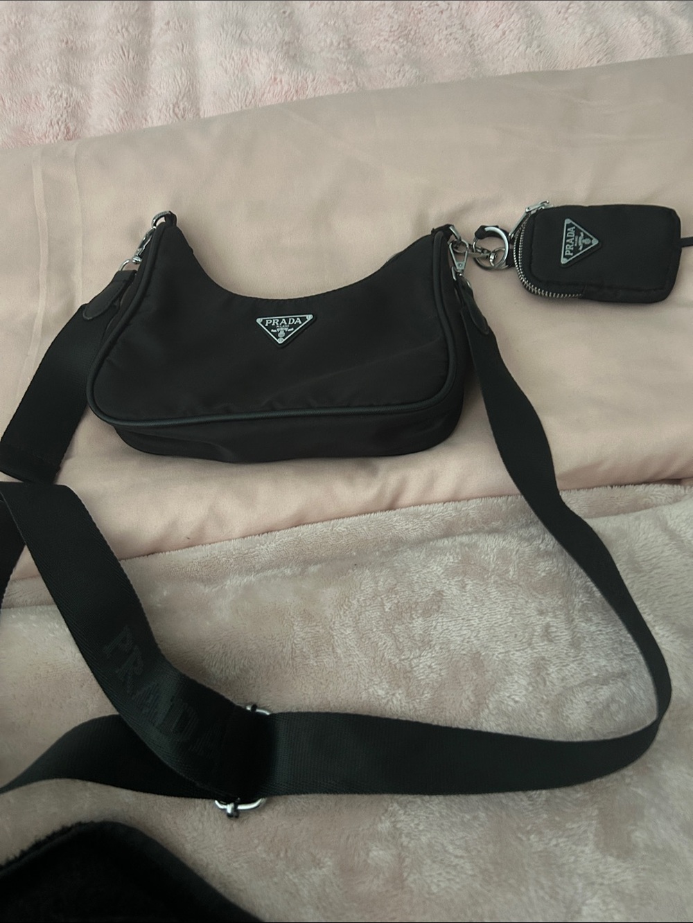 Prada Black Nylon Messenger Bag with Coin Pouch